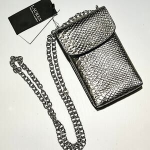 Ralph Lauren Python Embossed Leather Crossbody PHONE CASE Bag Chain Strap